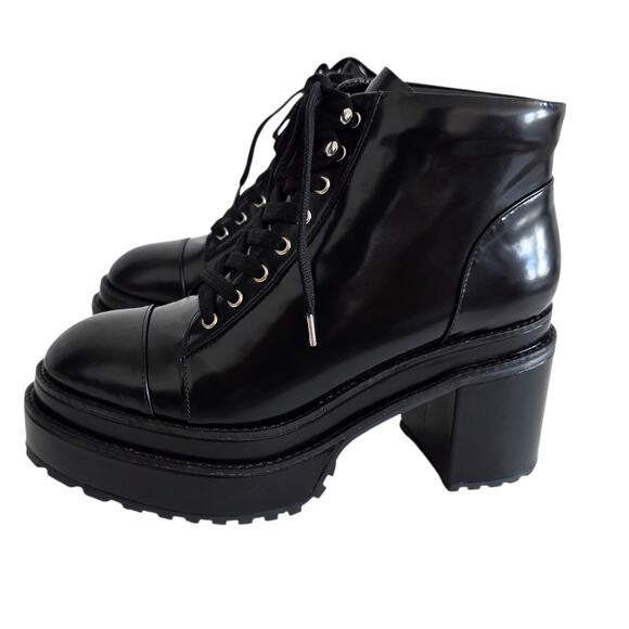 Cult Gaia Black Leather Lace Up Lug Sole Ankle Boots Style: Bratz Women's Size 9 - Picture 2 of 9